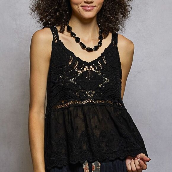 ***POL Floral Black Crochet Tank - Picture 6 of 6